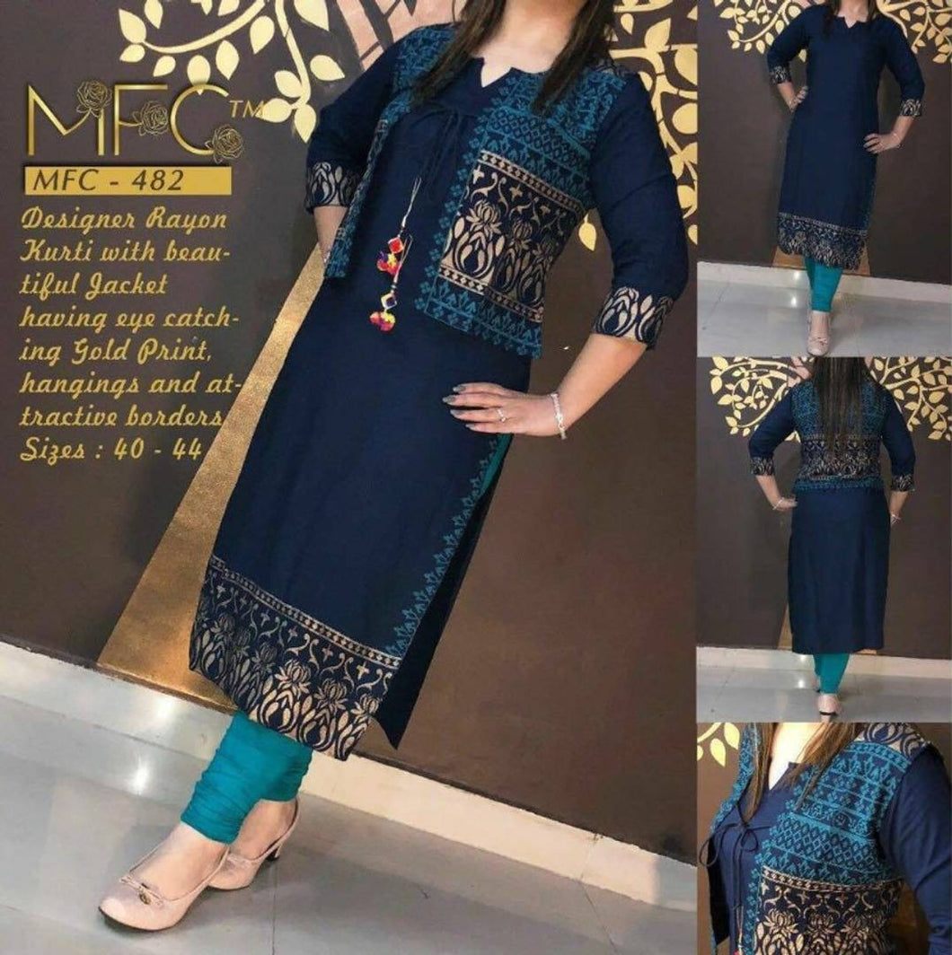 Plus Size Jacket Style Gold Printed MFC Kurti