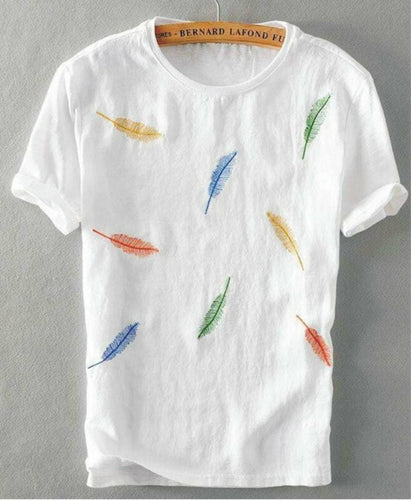Men's White Cotton Printed Round Neck Tees